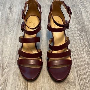 Red strappy pumps